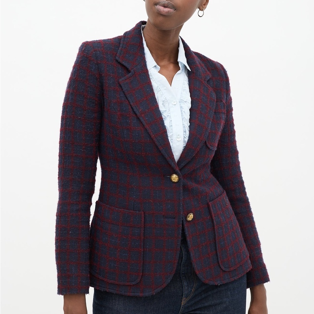 Smythe Two Button Blazer in  Navy Maroon Grid size 2